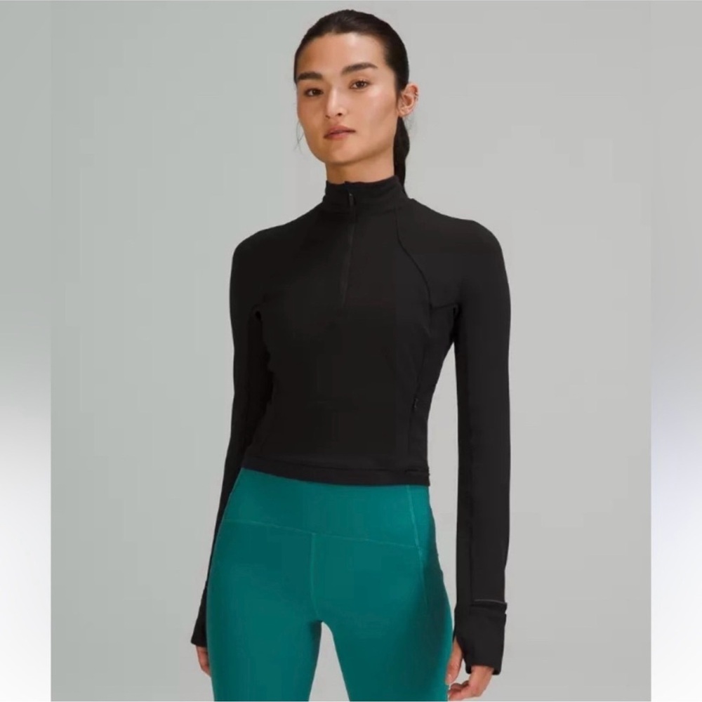 NWT/ Lululemon “It’s Rulu Cropped Half Zip” Black Long Sleeve Top